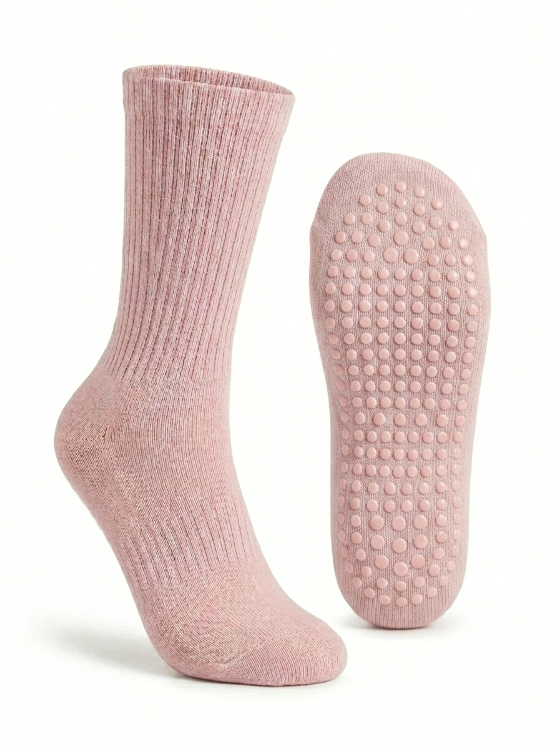 Non-Slip Pilates Grip Socks – Ribbed Crew Yoga & Barre Socks