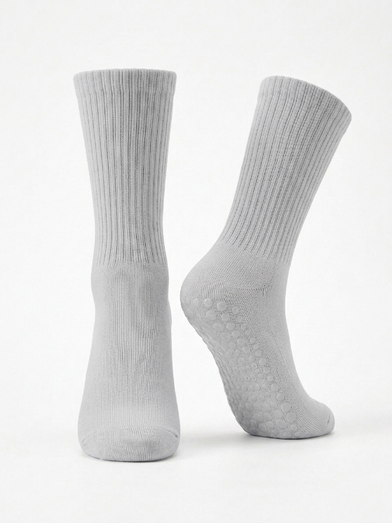 Non-Slip Pilates Grip Socks – Ribbed Crew Yoga & Barre Socks