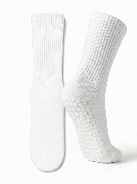 Non-Slip Pilates Grip Socks – Ribbed Crew Yoga & Barre Socks
