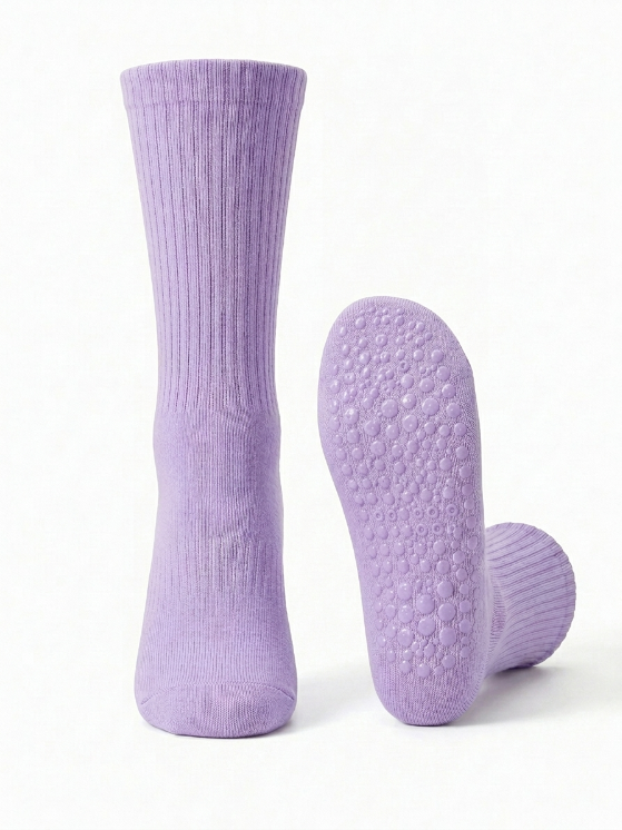 Non-Slip Pilates Grip Socks – Ribbed Crew Yoga & Barre Socks
