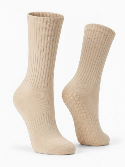 Non-Slip Pilates Grip Socks – Ribbed Crew Yoga & Barre Socks
