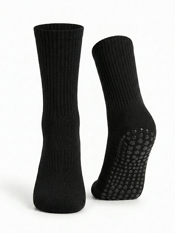 Non-Slip Pilates Grip Socks – Ribbed Crew Yoga & Barre Socks