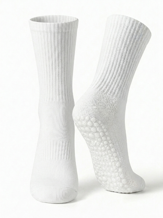 Non-Slip Pilates Grip Socks – Ribbed Crew Yoga & Barre Socks