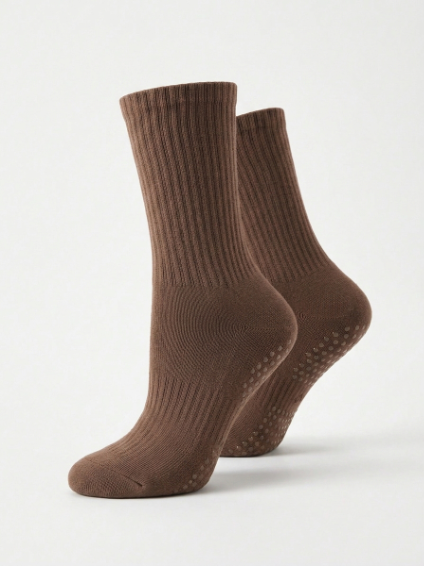 Non-Slip Pilates Grip Socks – Ribbed Crew Yoga & Barre Socks