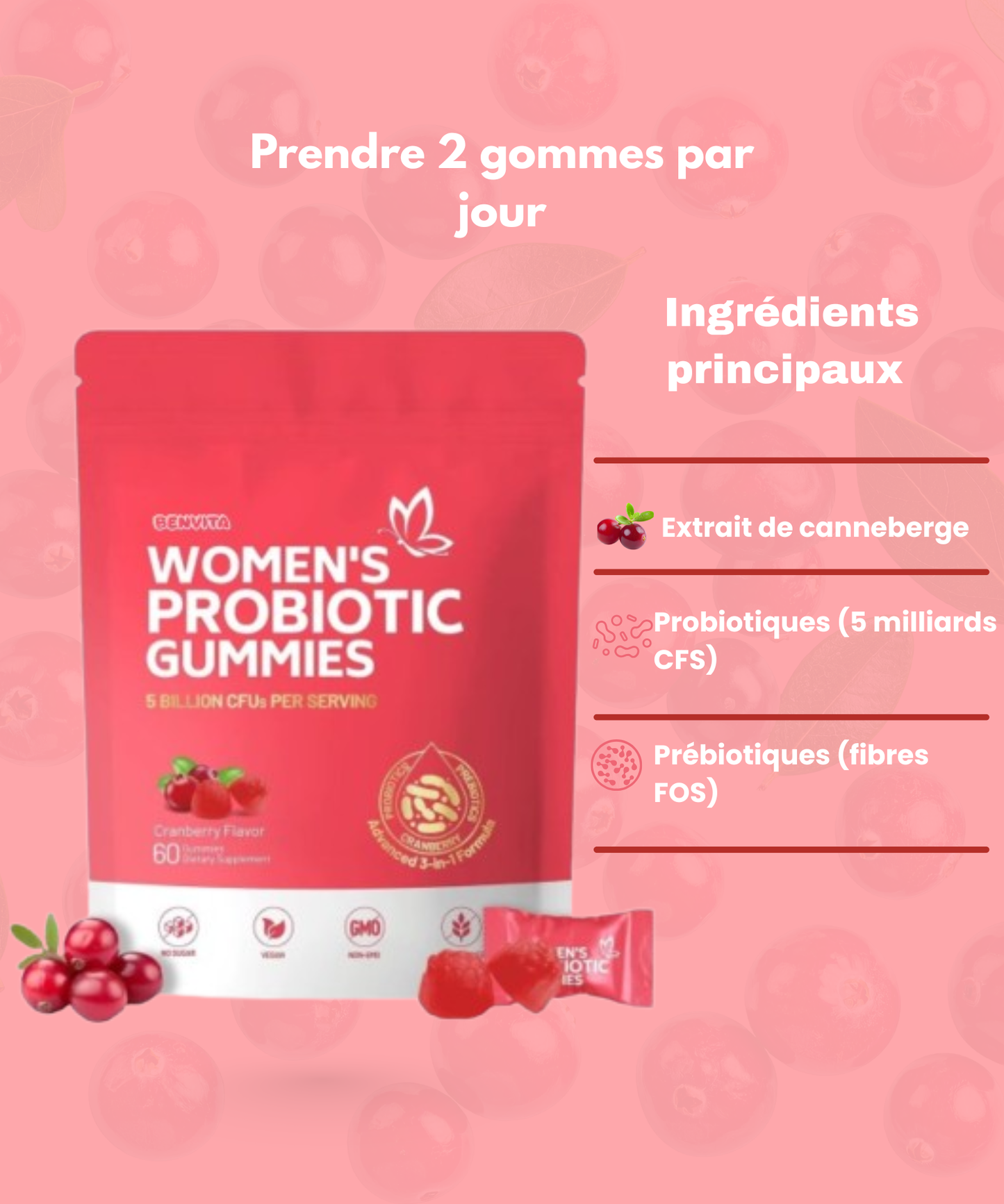 Benvita™ Gummies Probiotiques à la Canneberge